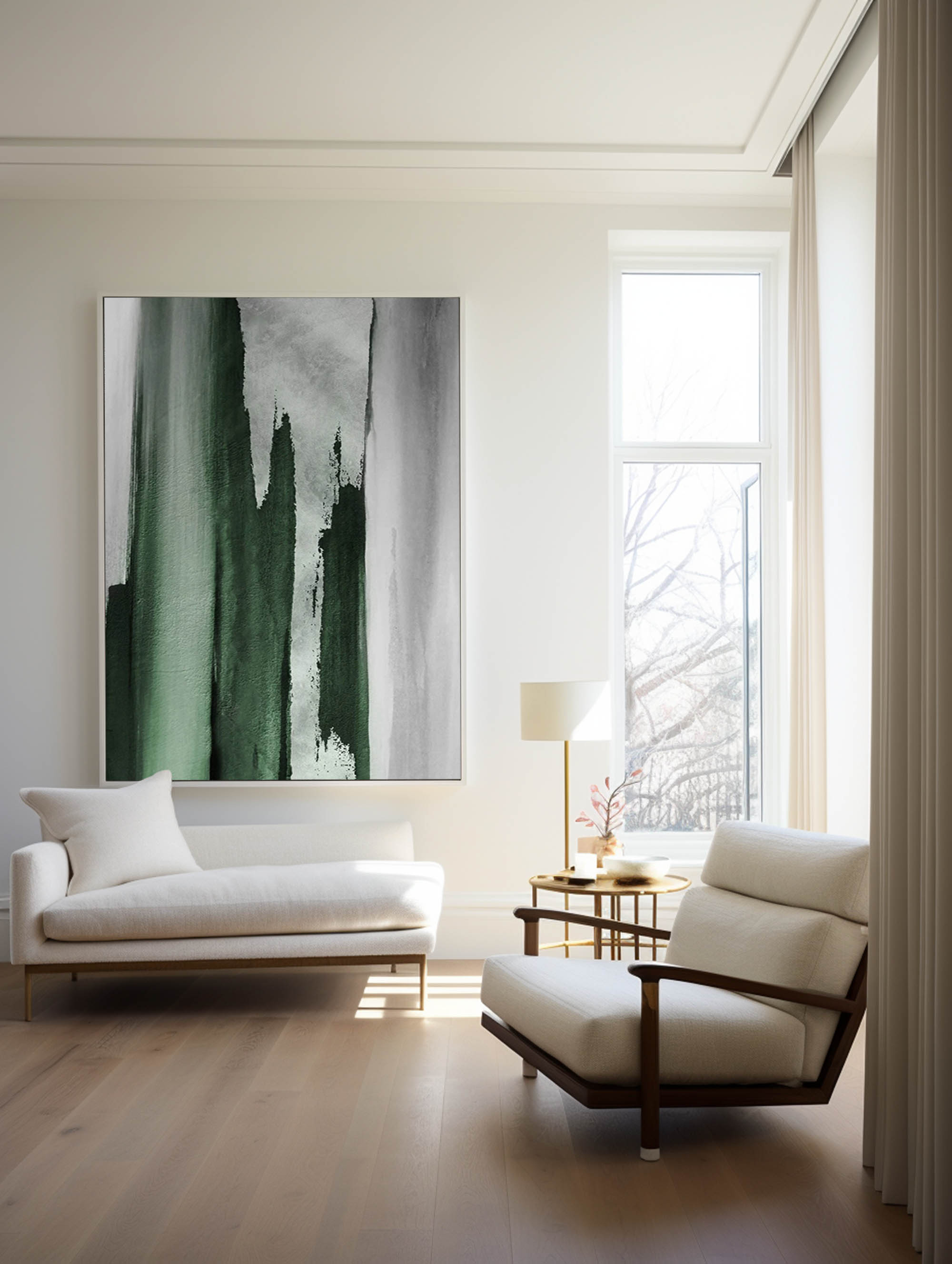 Green And Gold Abstract Painting #ABAV132