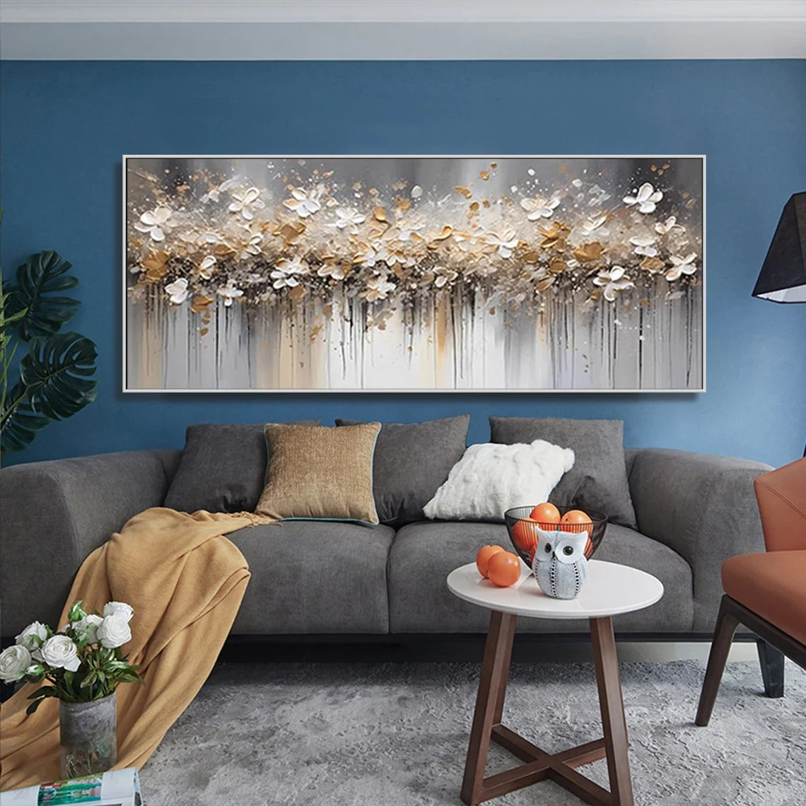 Gold and White Abstract Floral Wall Art #BGA 033