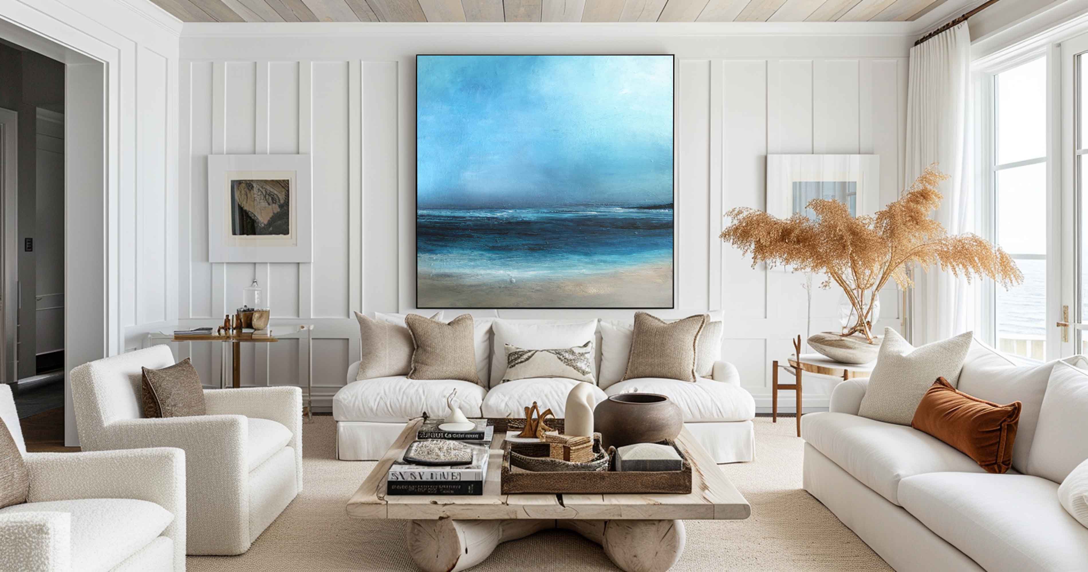 Large Original Sea Level Blue Oil Painting #ABSS07