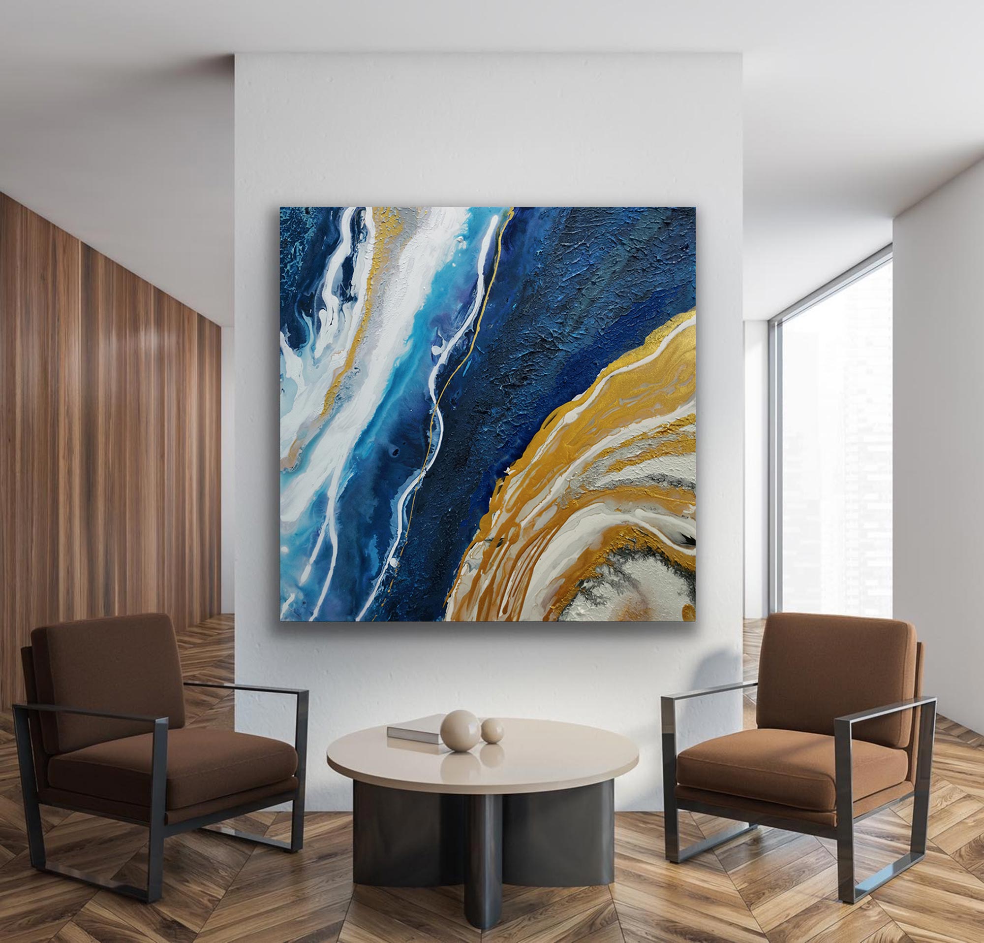 Gold Blue Abstract Art #ABAS17