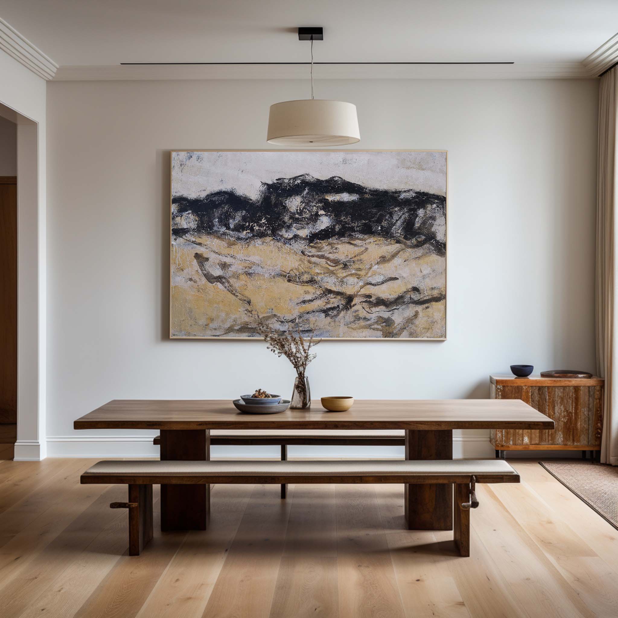 Black And Gold Abstract Painting #ABAH32