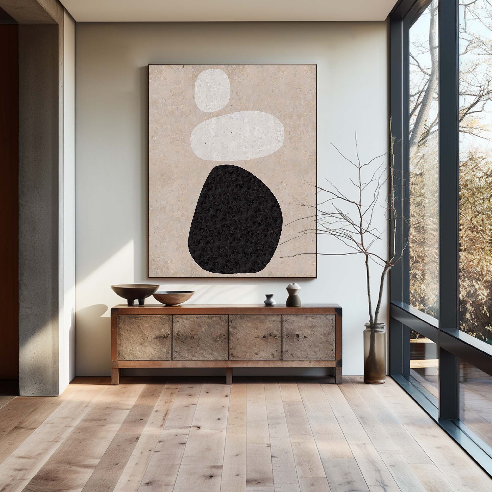 Peinture abstraite minimaliste beige #ABAV195