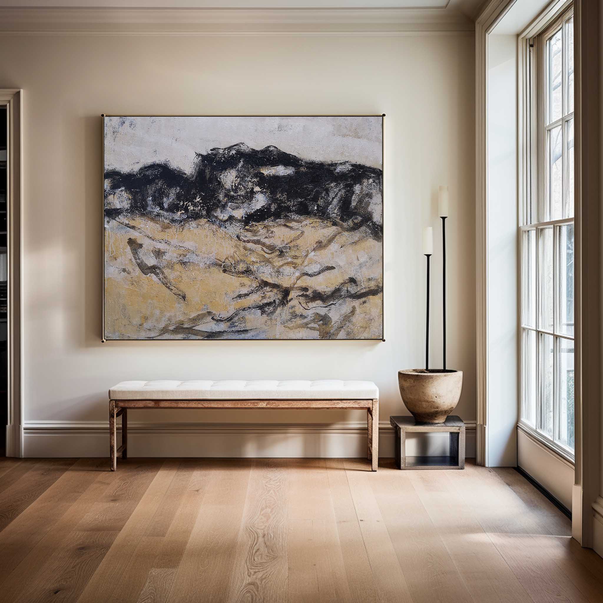 Black And Gold Abstract Painting #ABAH32