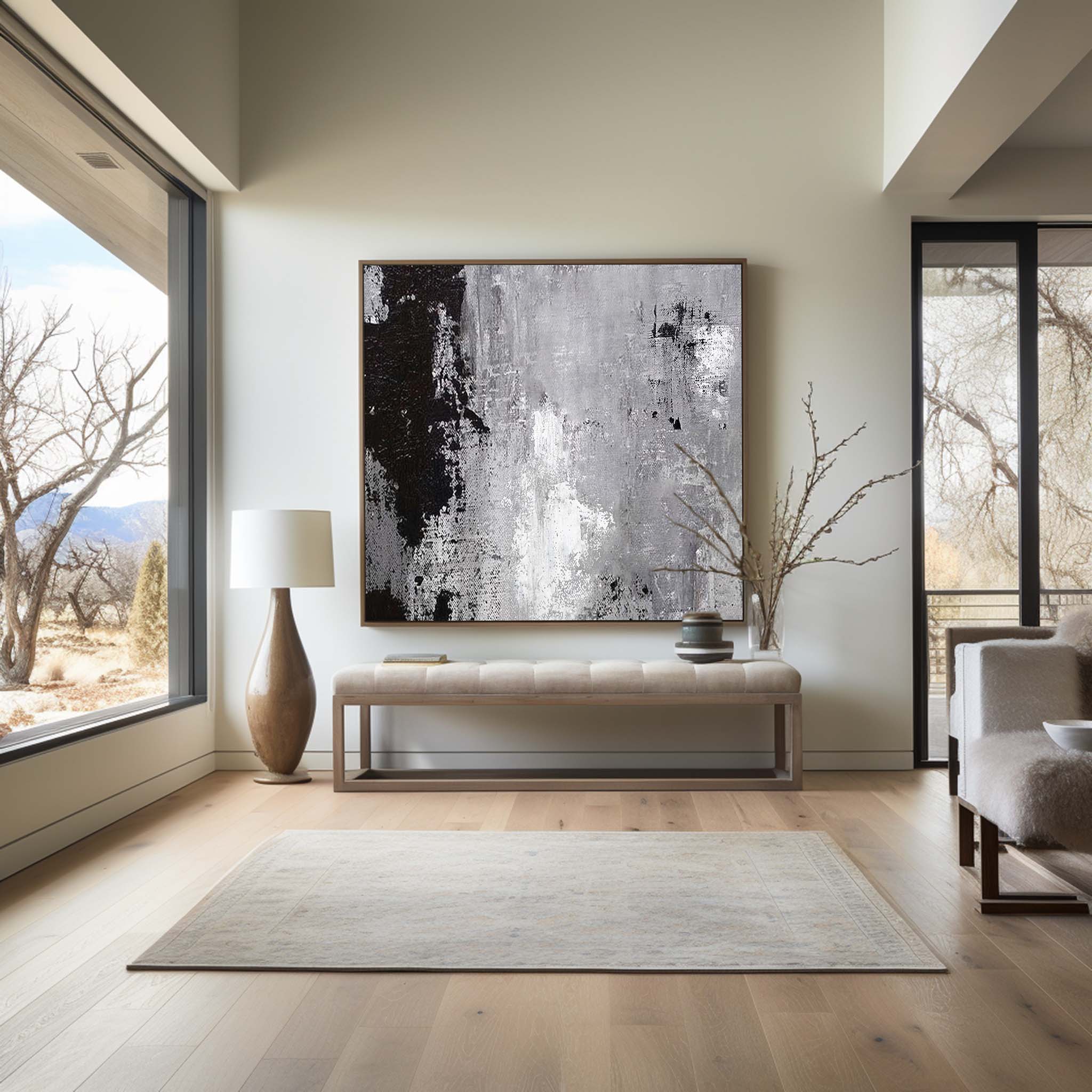 Grey White Black Abstract Art #ABAS10