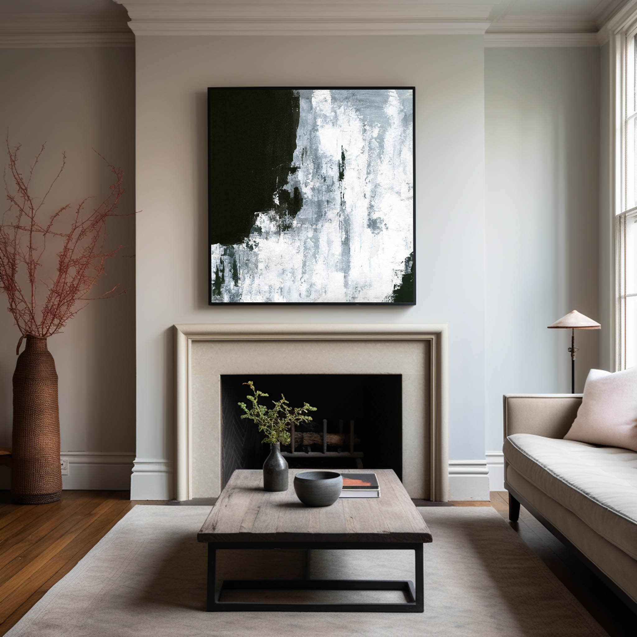 Square Black White Abstract Painting #ABAS08