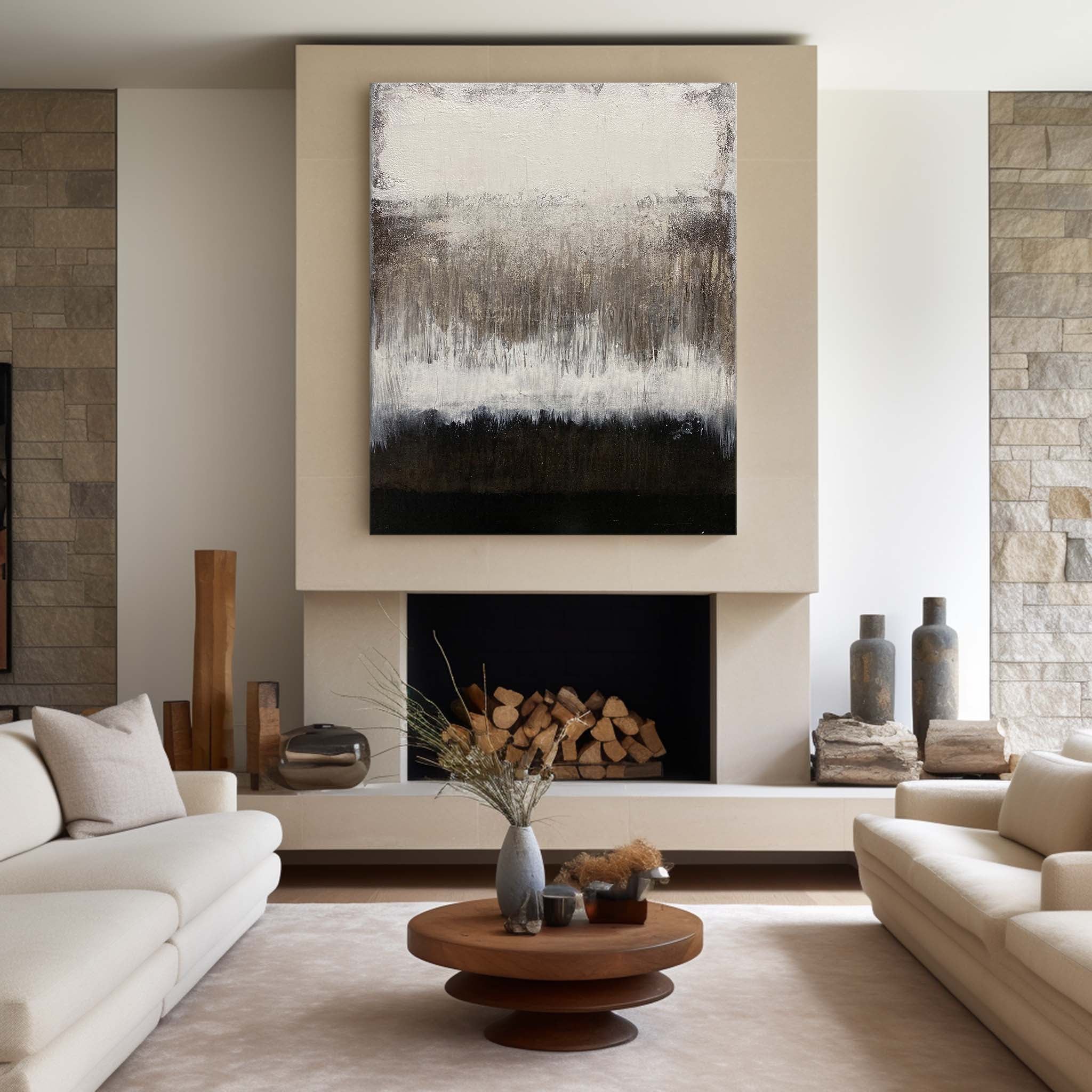 Black White Grey Abstract Painting #ABAV119