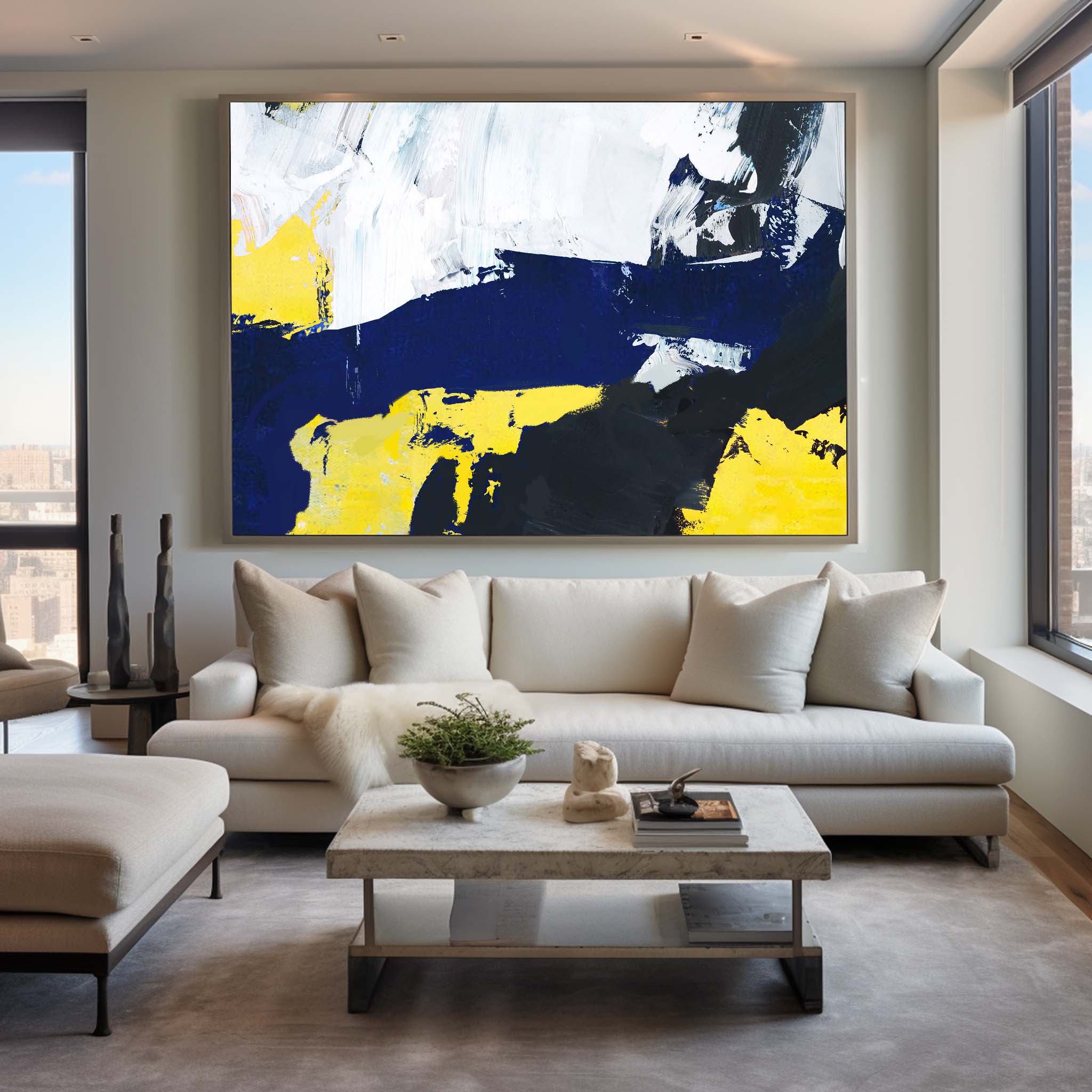 Blue Yellow Abstract Painting #ABAH29