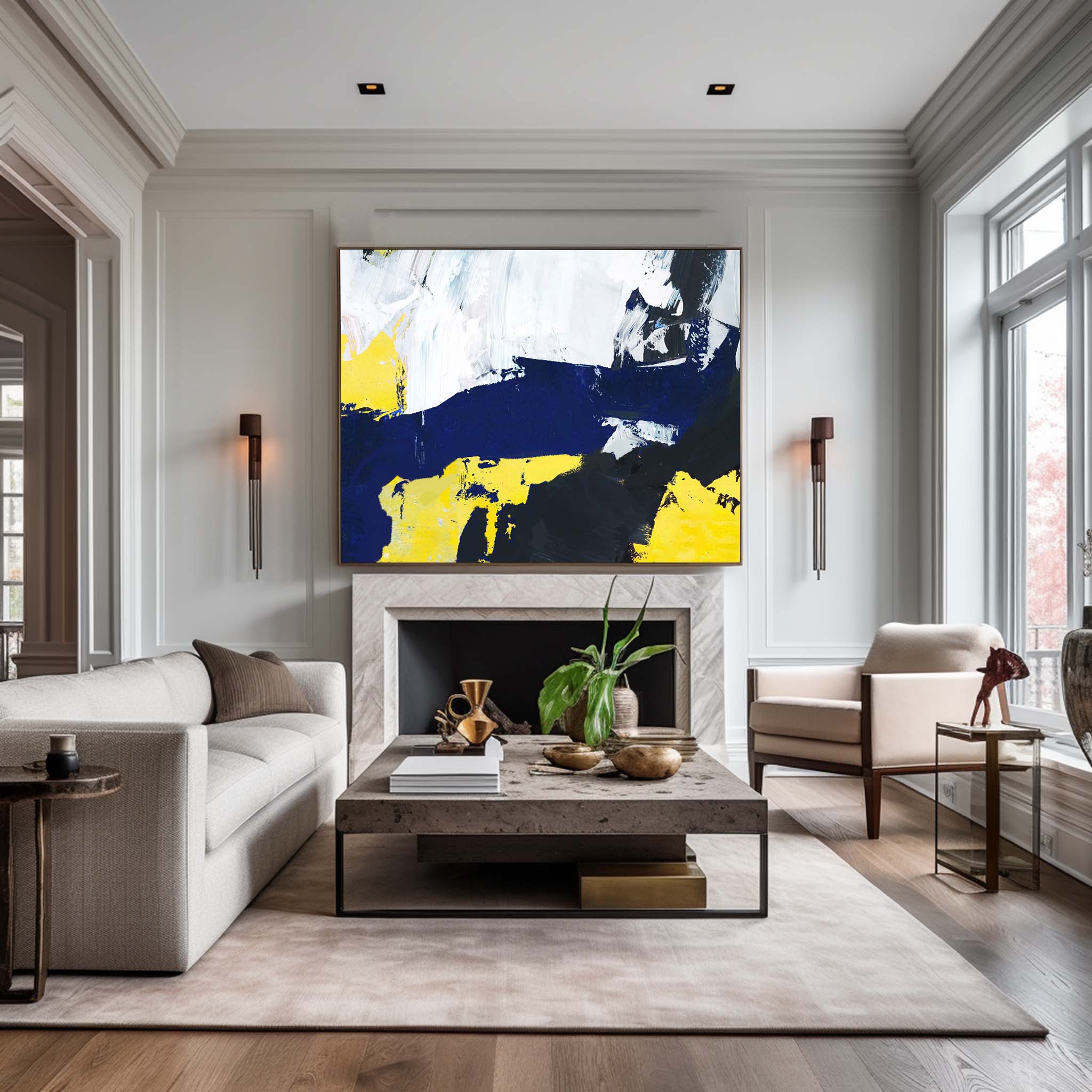 Blue Yellow Abstract Painting #ABAH29