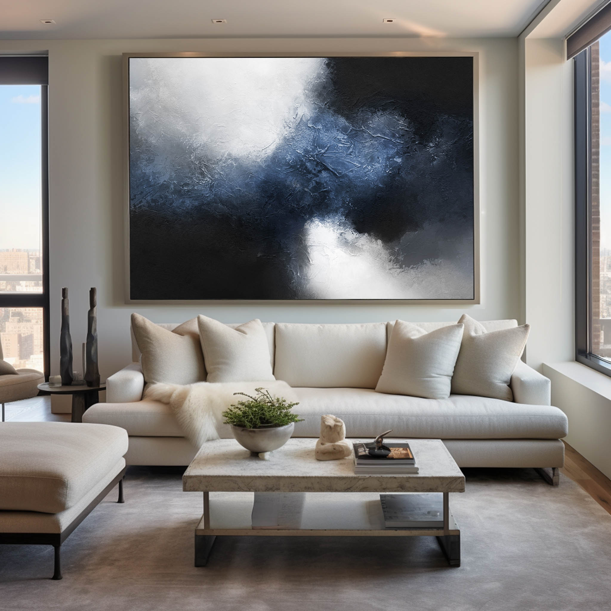 Large Dark BLue Black Abstract Art #ABAH13