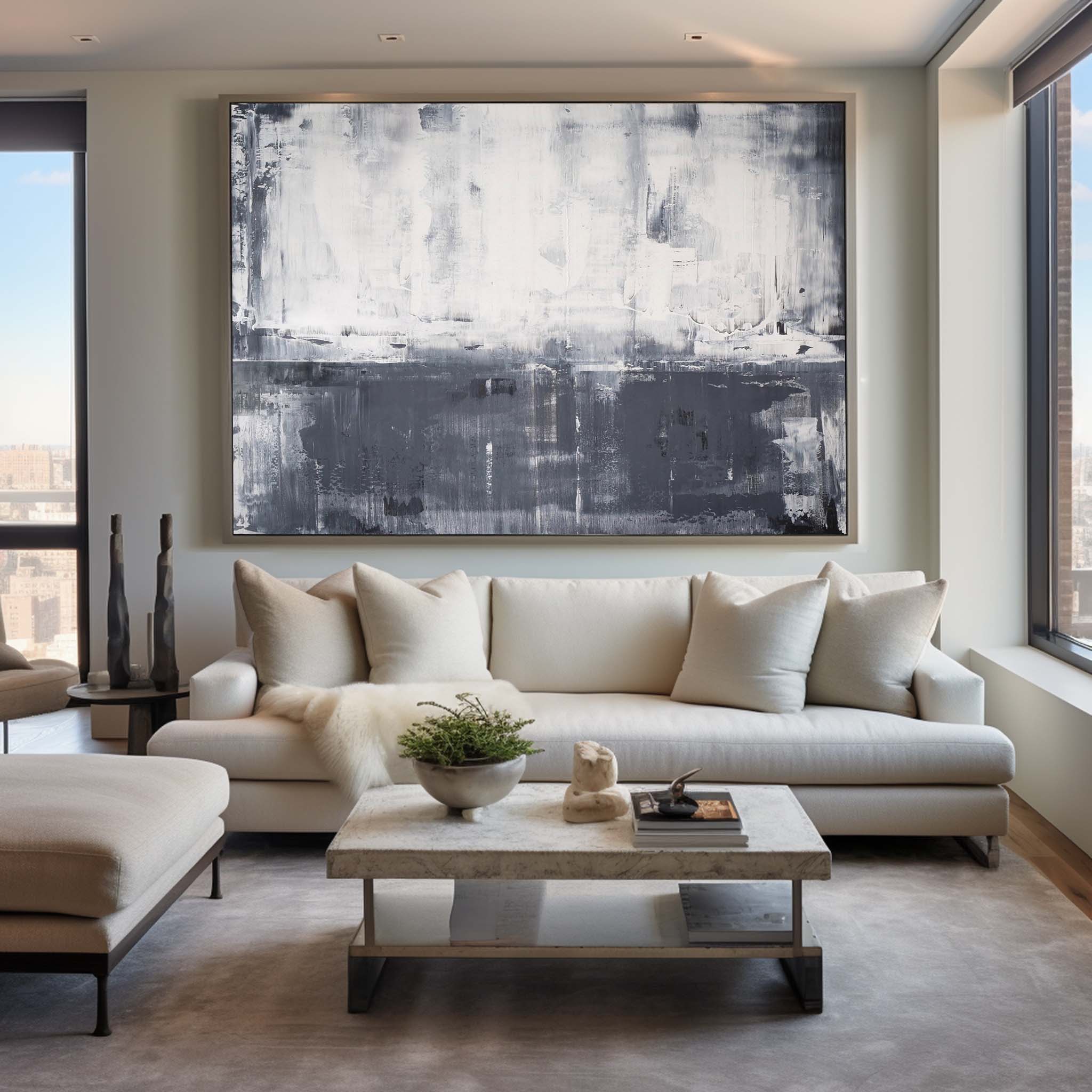 Grey And White Abstract Art #ABAH15