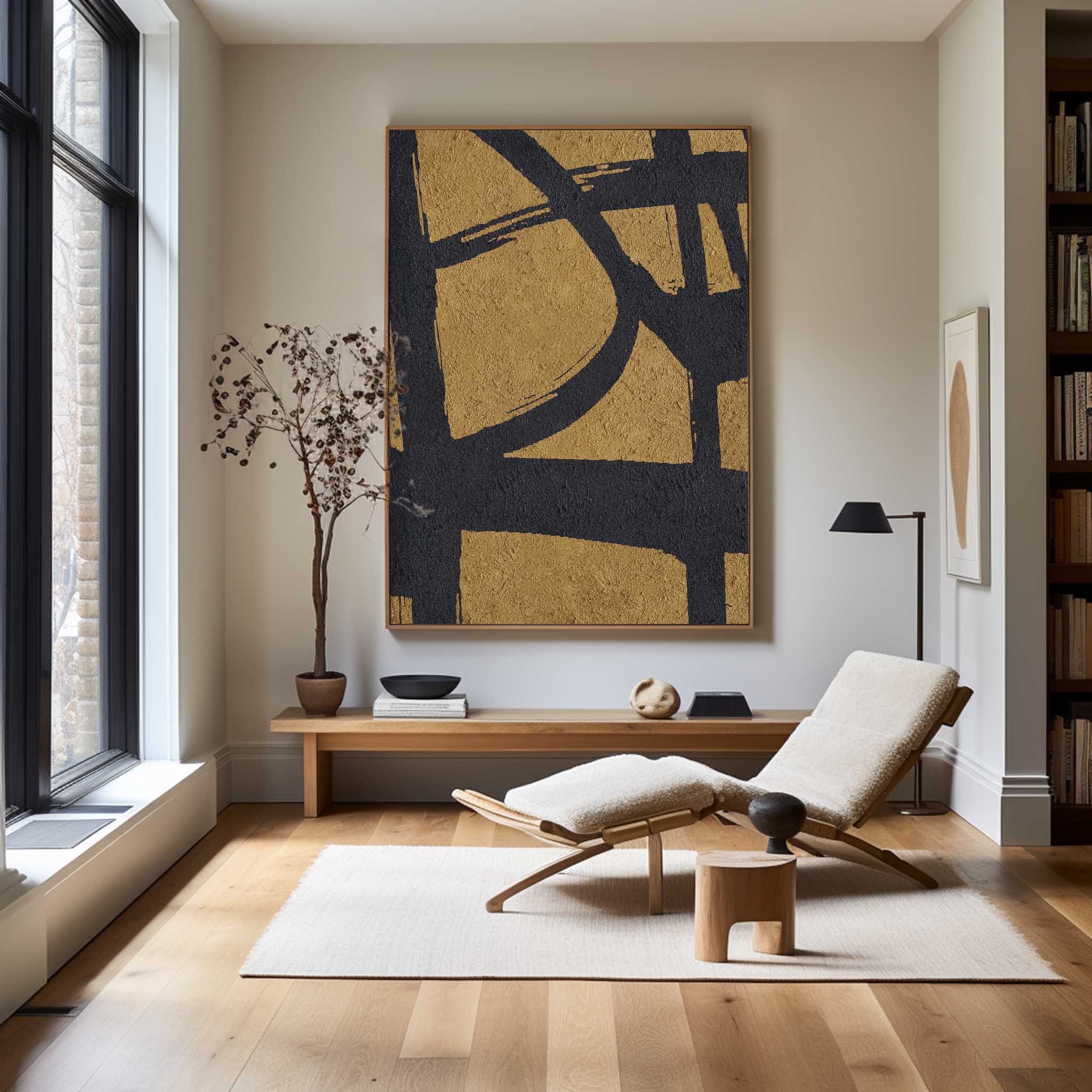 Black Gold Abstract Minimalist Painting #ABAV64