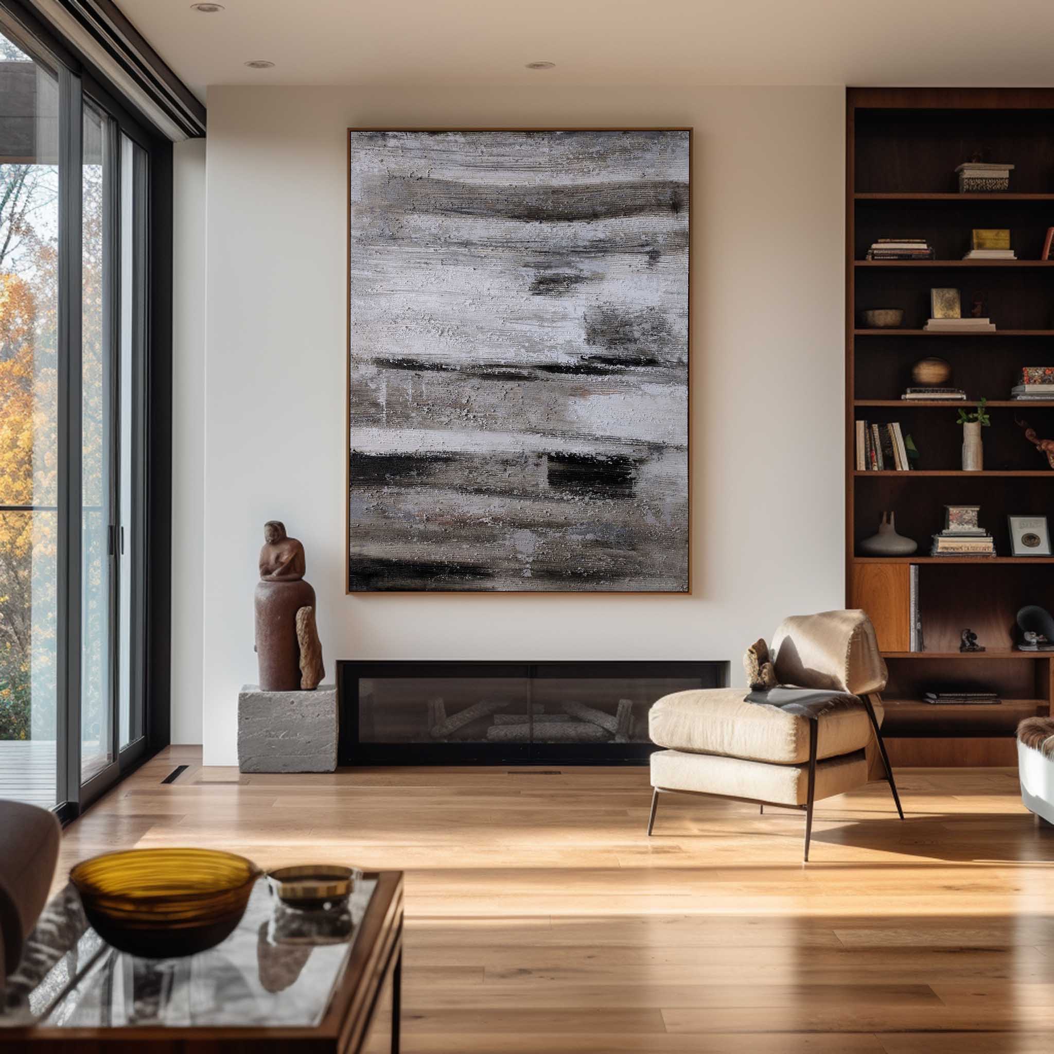 Brown Grey White Abstract Painting #ABAV73