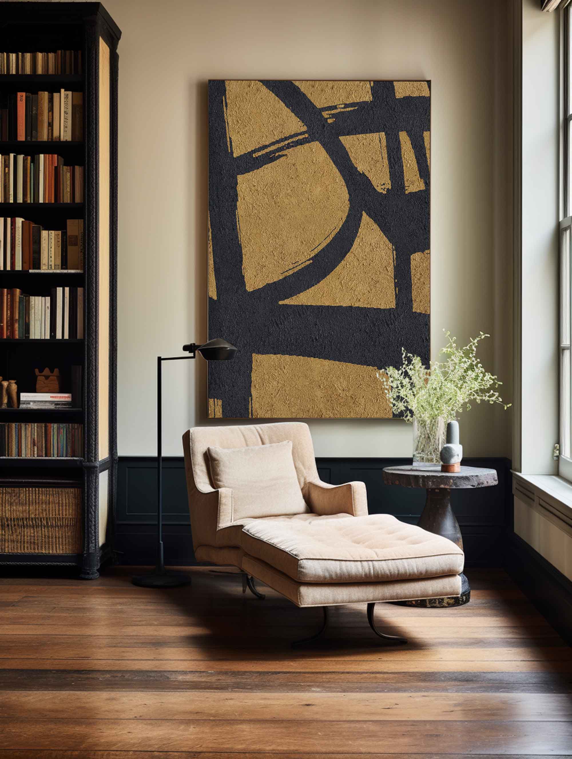 Black Gold Abstract Minimalist Painting #ABAV64