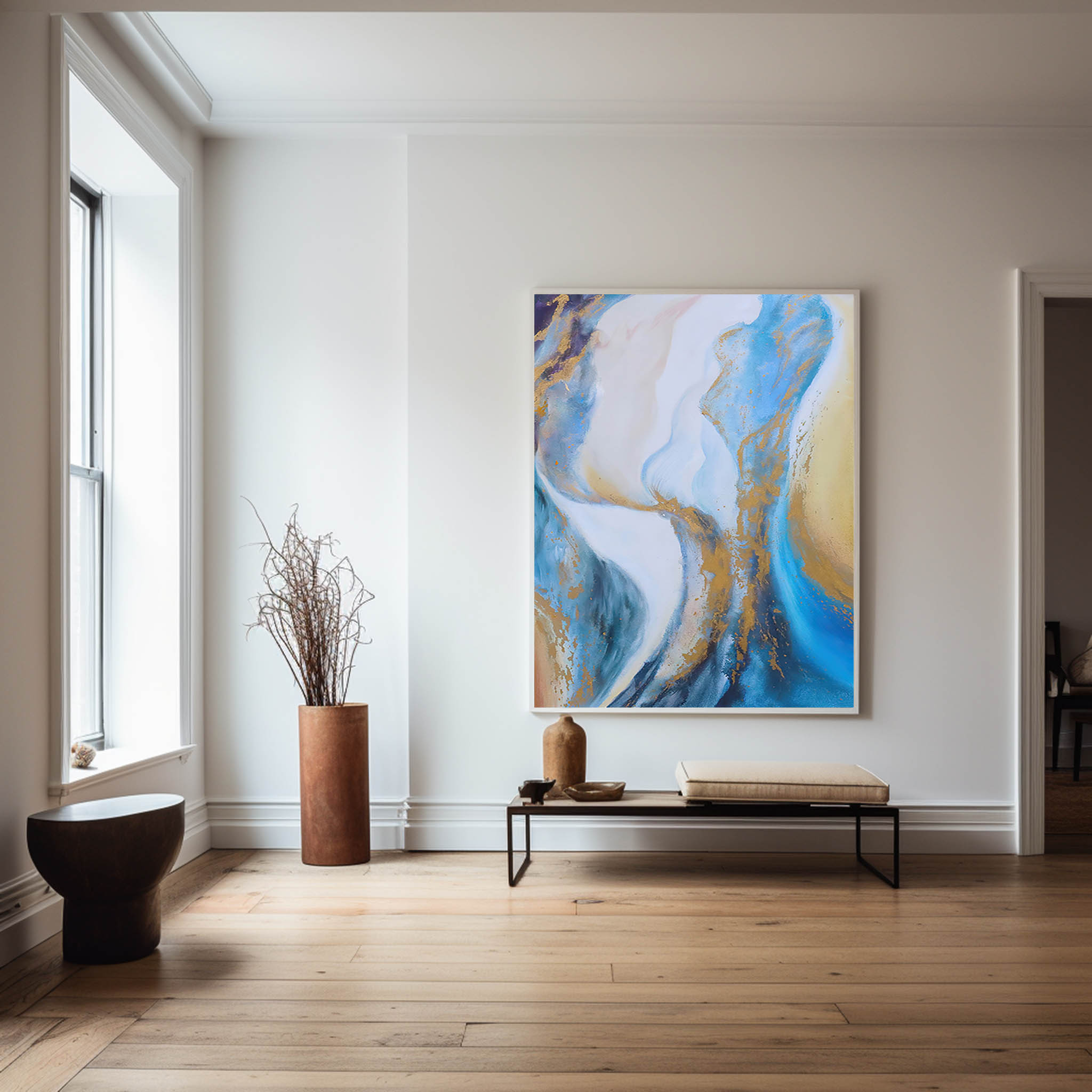 Abstract Blue And Gold Painting #ABAV158