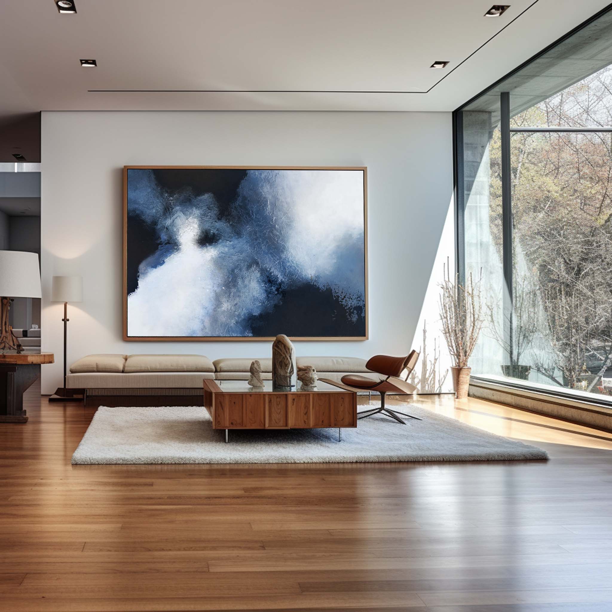 Large BLue Black Abstract Art #ABAH11
