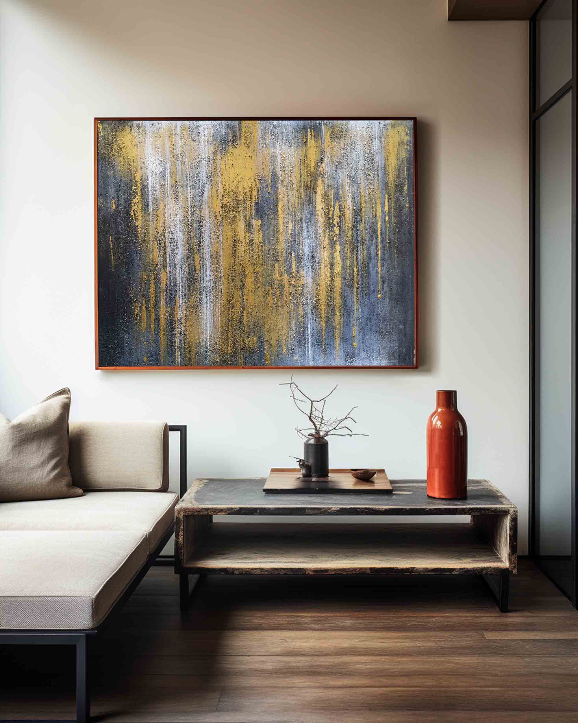 Grey And Gold Abstract Art #ABAH31