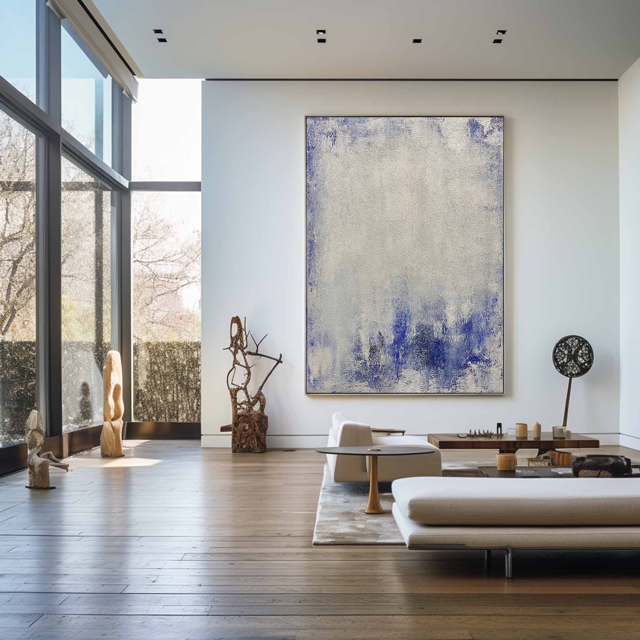 Peinture minimaliste bleu blanc #ABAV122