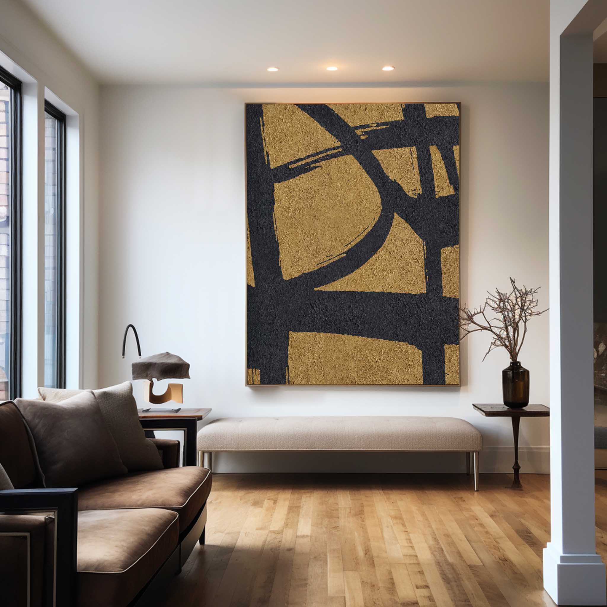 Black Gold Abstract Minimalist Painting #ABAV64