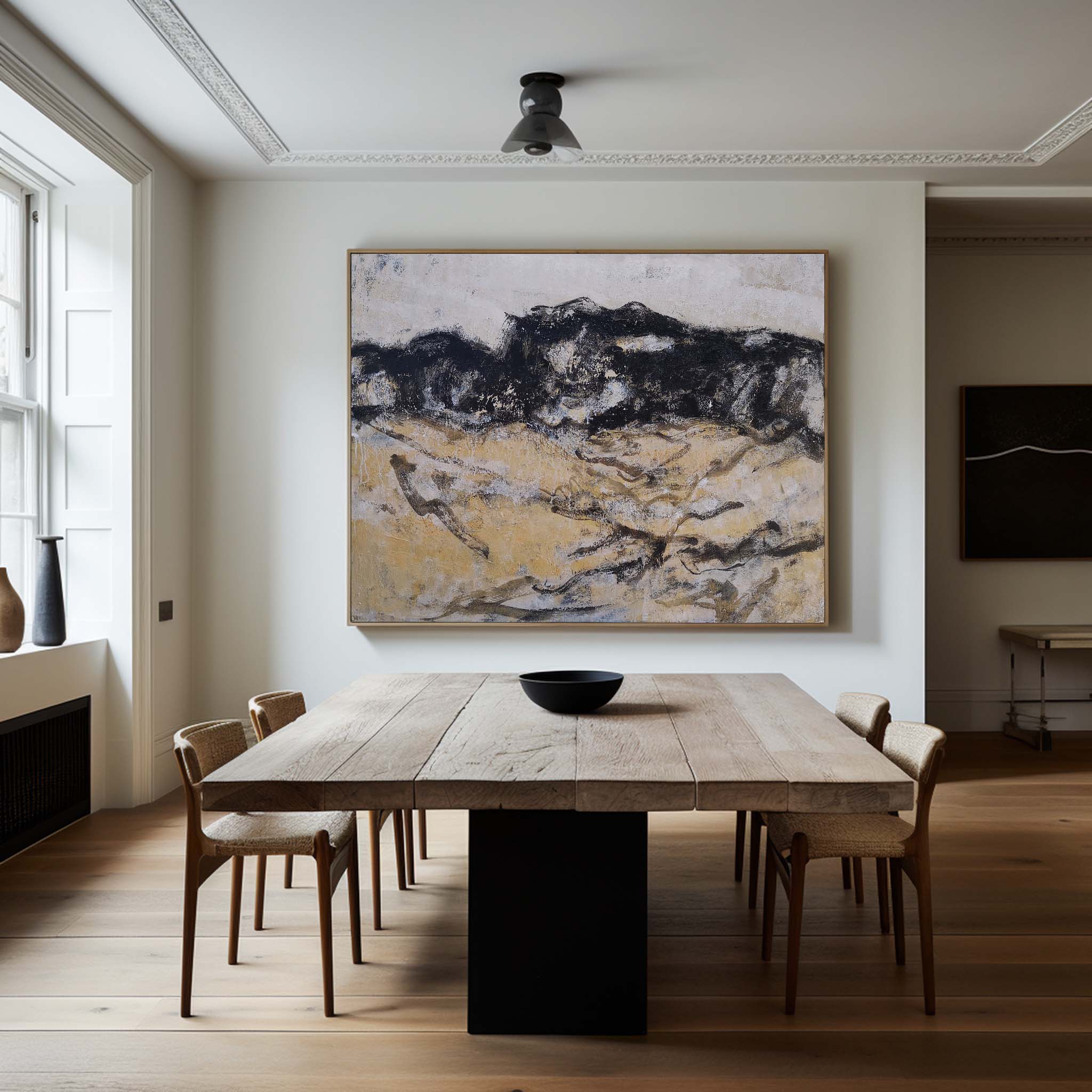 Black And Gold Abstract Painting #ABAH32