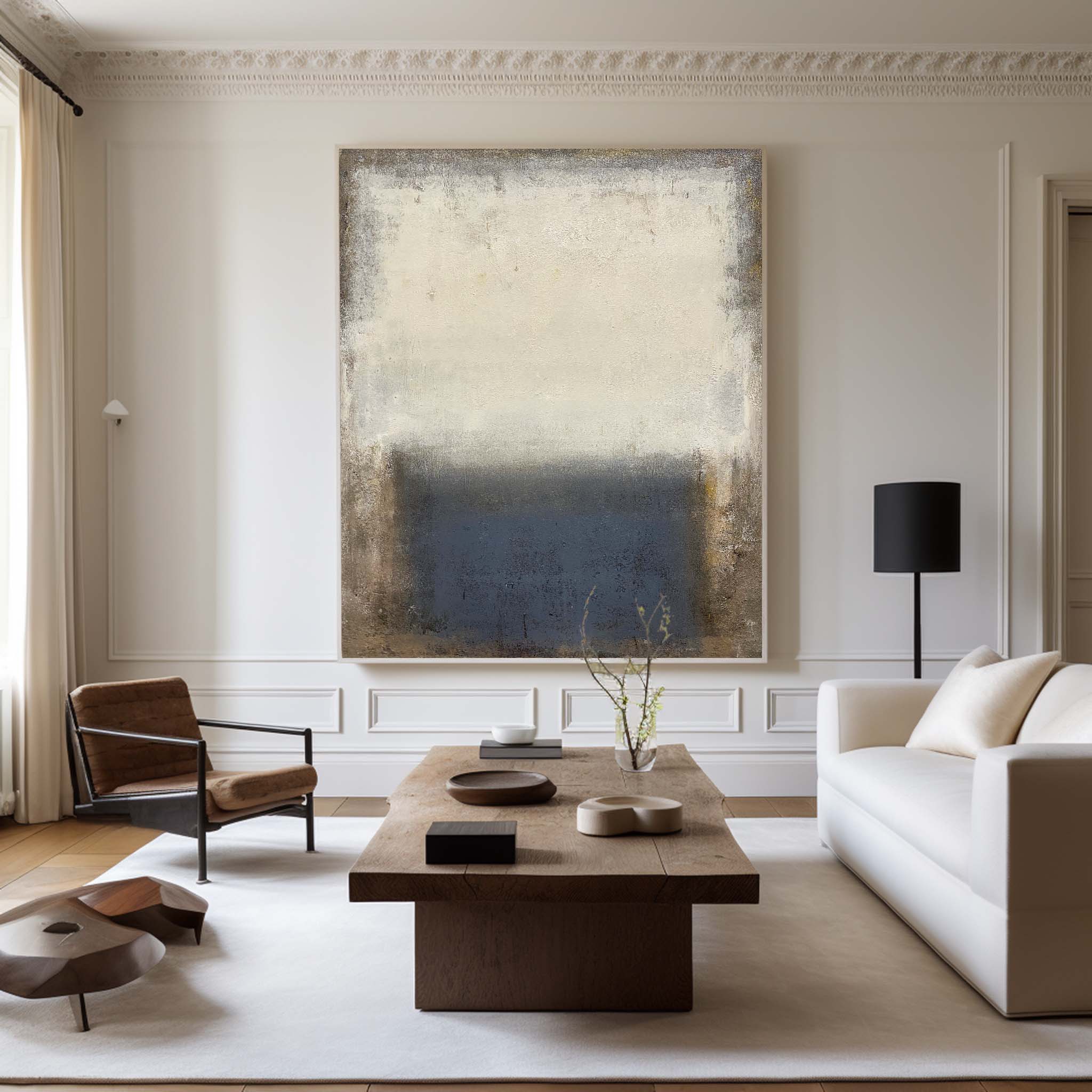 Beige And Blue Minimalist Painting #ABAV125