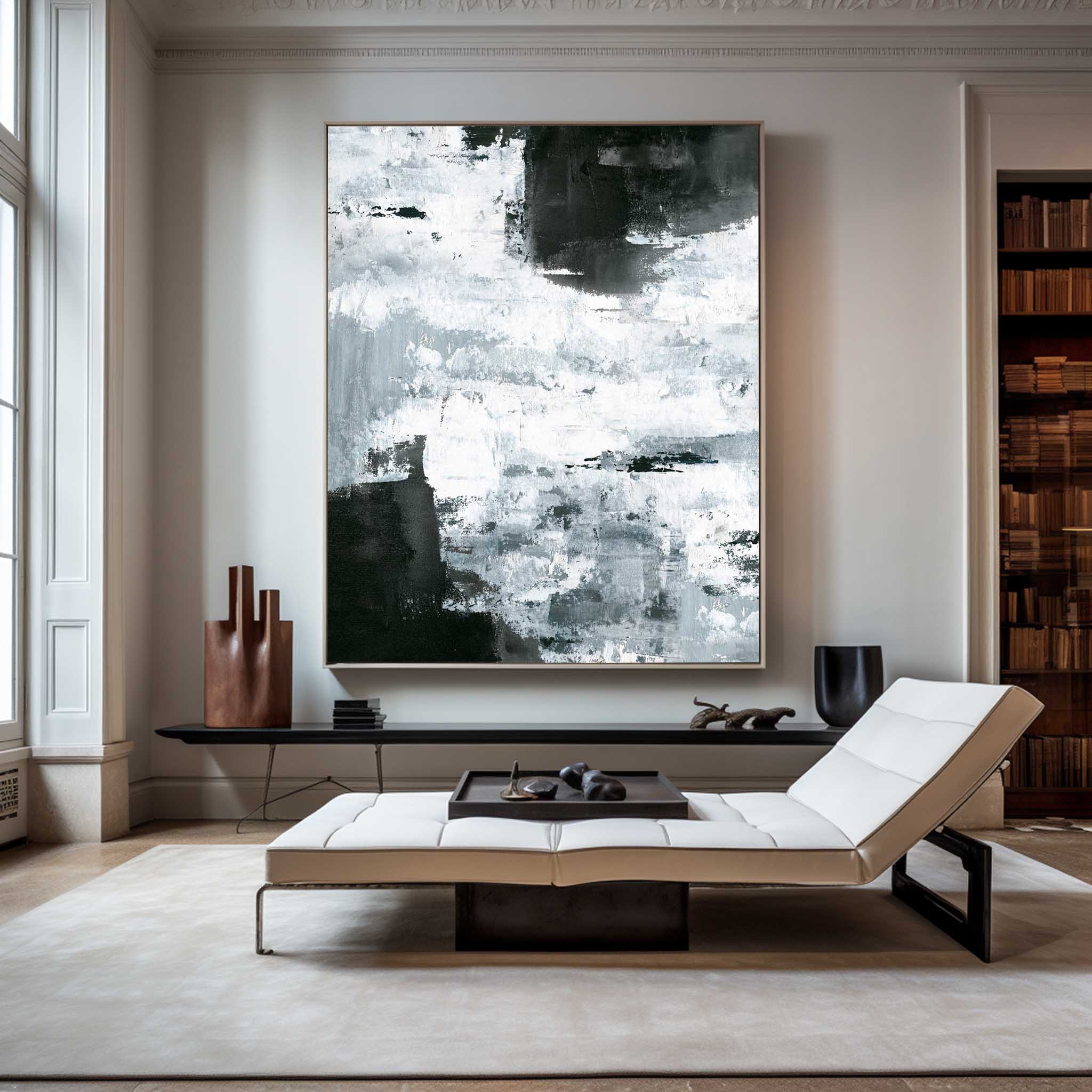 Abstract Black And White Oil Painting #ABAV09