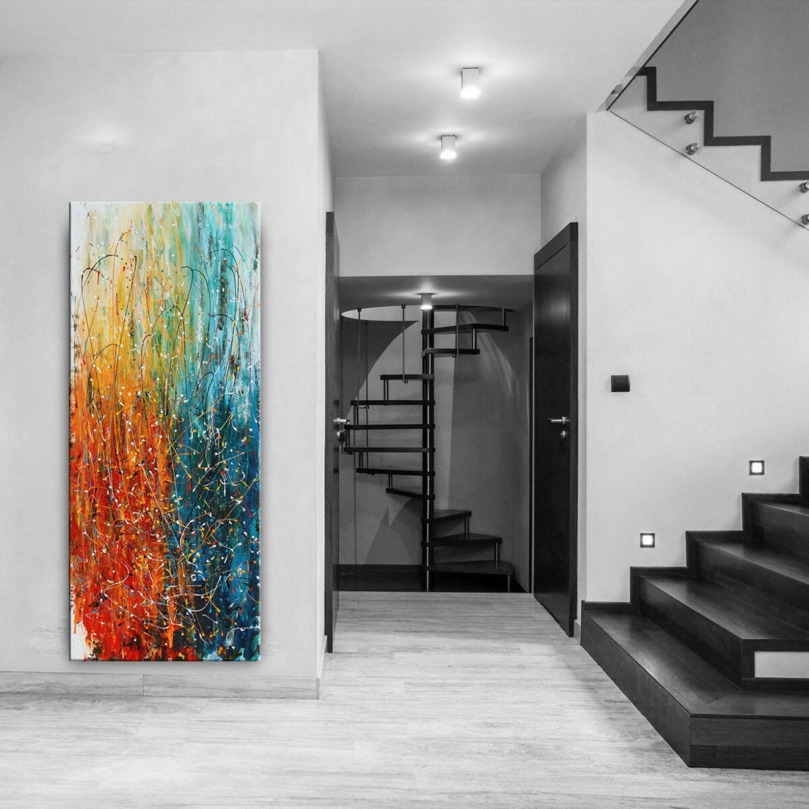 Modern Blue Red Abstract Wall Art ¨C Bold Expressionist Painting #CWA 002