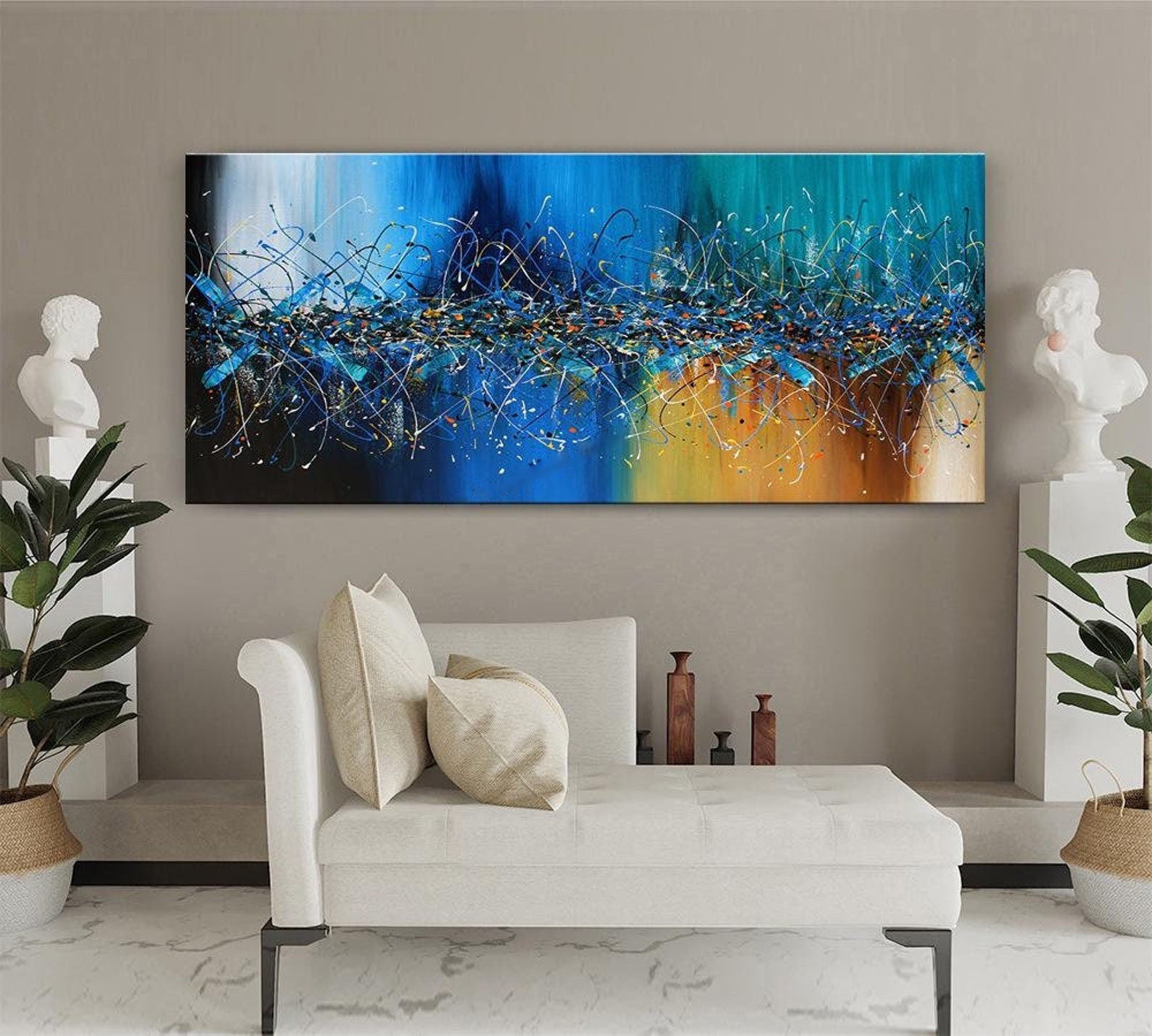 Extra-Large Blue Acrylic Wall Art Inspired by Jackson Pollock #CWA 010