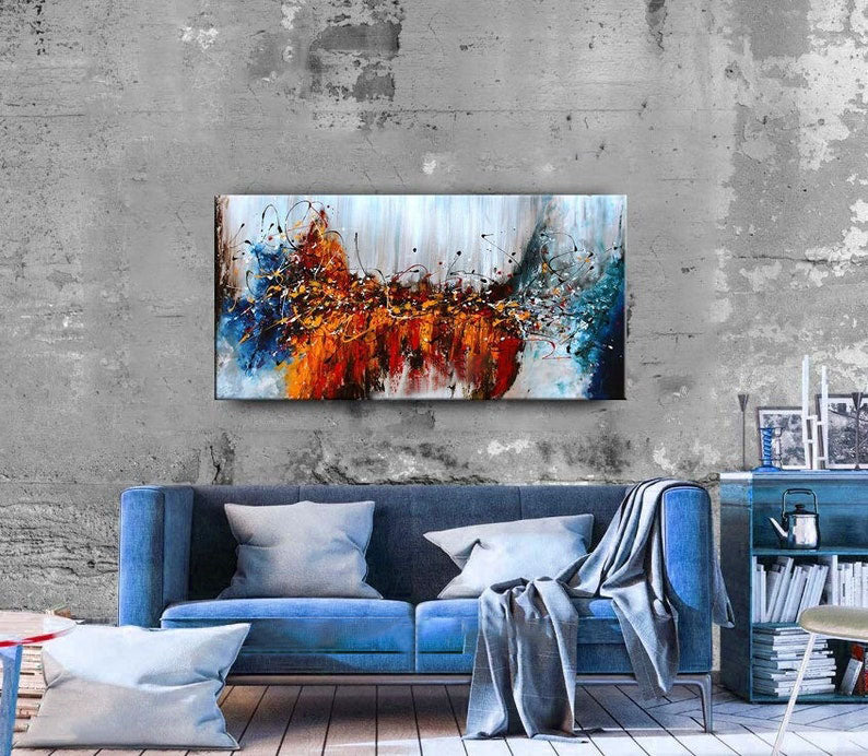 Bold Red and Blue Abstract Wall Art ¨C Large Canvas Art #CWA 009