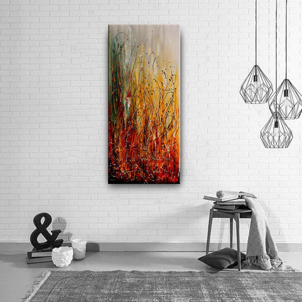Orange Red Abstract Art ¨C Large Canvas Art Jackson Pollock Style #CWA 004
