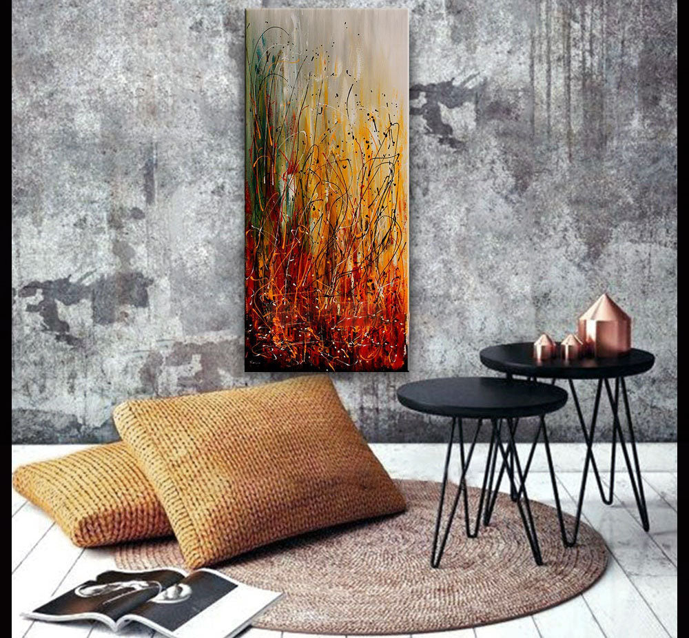 Orange Red Abstract Art ¨C Large Canvas Art Jackson Pollock Style #CWA 004
