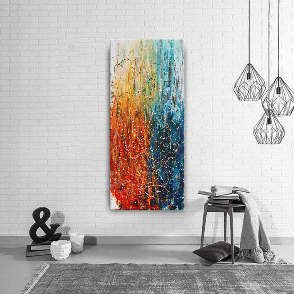 Modern Blue Red Abstract Wall Art ¨C Bold Expressionist Painting #CWA 002