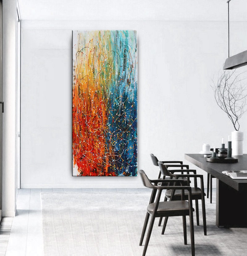 Modern Blue Red Abstract Wall Art ¨C Bold Expressionist Painting #CWA 002