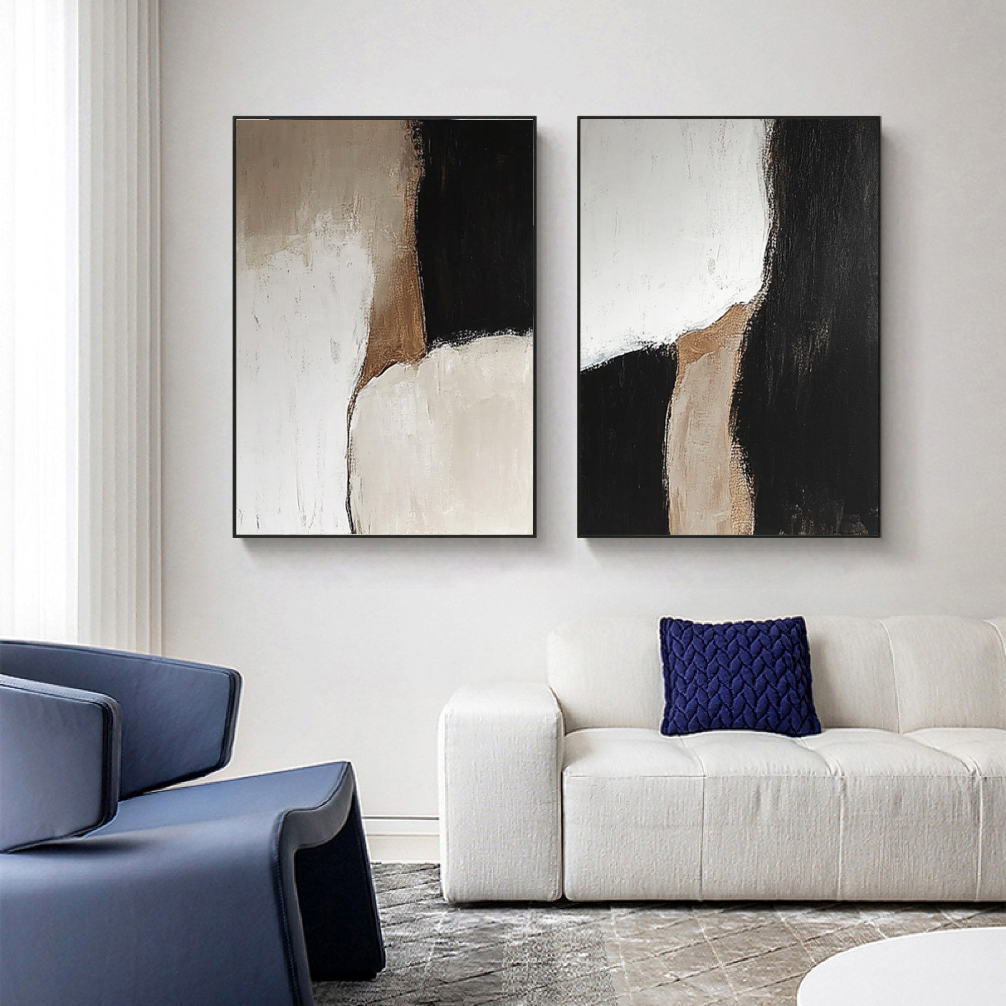 Abstract Black and White Canvas Set for Modern Living Room Decor #BWS 012