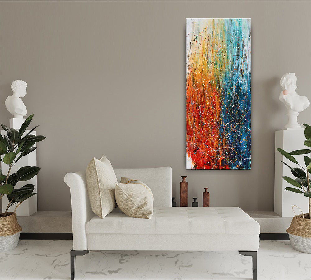 Modern Blue Red Abstract Wall Art ¨C Bold Expressionist Painting #CWA 002