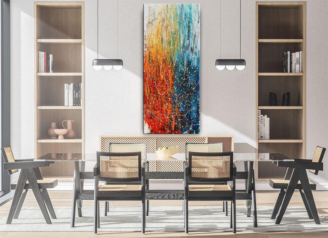 Modern Blue Red Abstract Wall Art ¨C Bold Expressionist Painting #CWA 002
