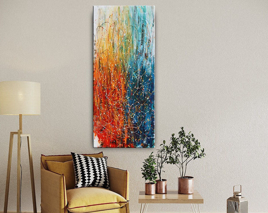 Modern Blue Red Abstract Wall Art ¨C Bold Expressionist Painting #CWA 002