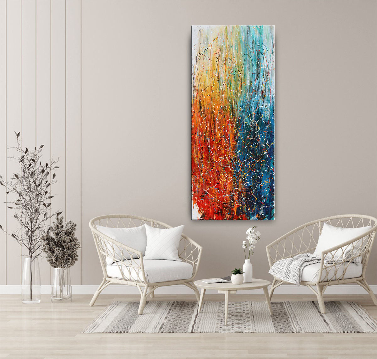 Modern Blue Red Abstract Wall Art ¨C Bold Expressionist Painting #CWA 002