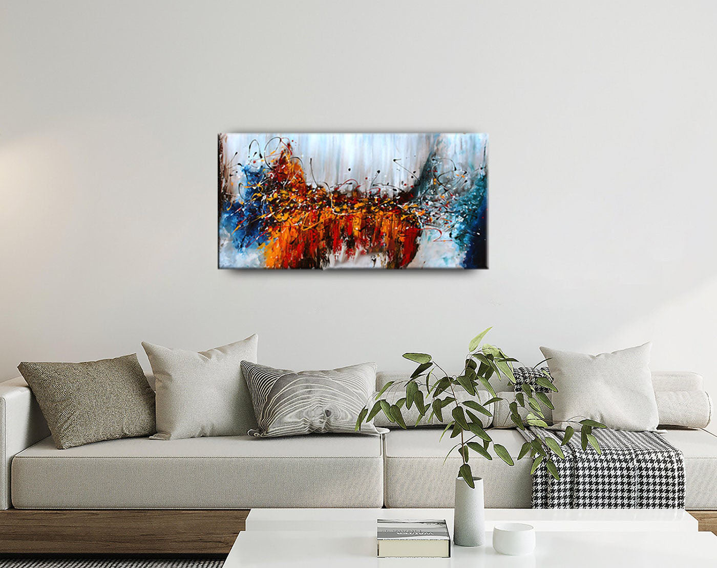Bold Red and Blue Abstract Wall Art ¨C Large Canvas Art #CWA 009