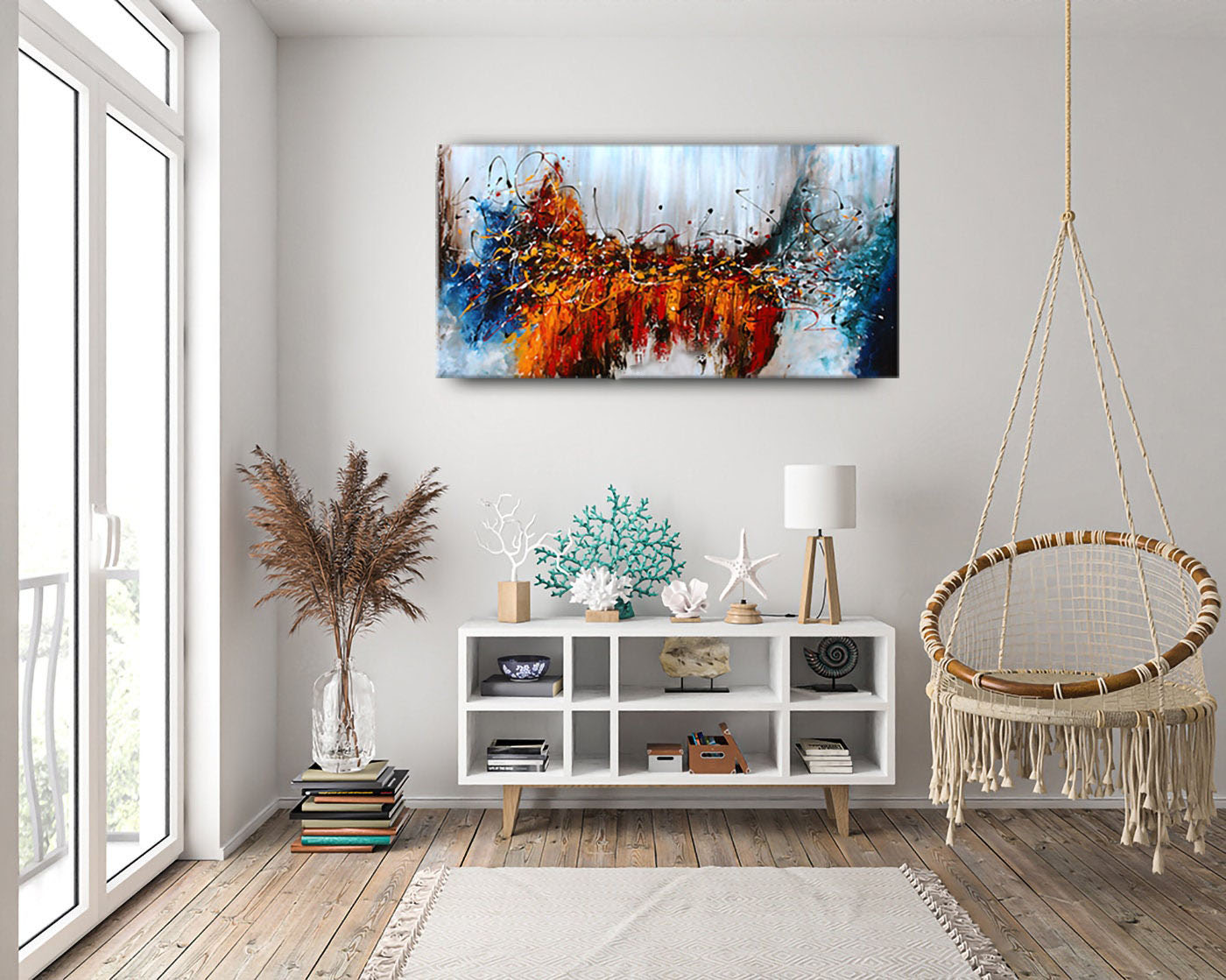 Bold Red and Blue Abstract Wall Art ¨C Large Canvas Art #CWA 009