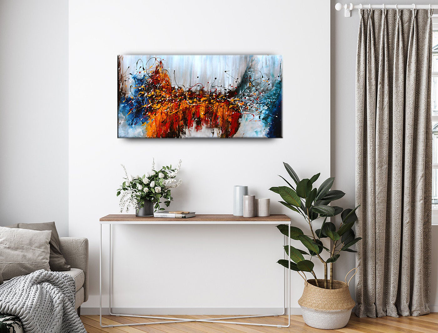 Bold Red and Blue Abstract Wall Art ¨C Large Canvas Art #CWA 009