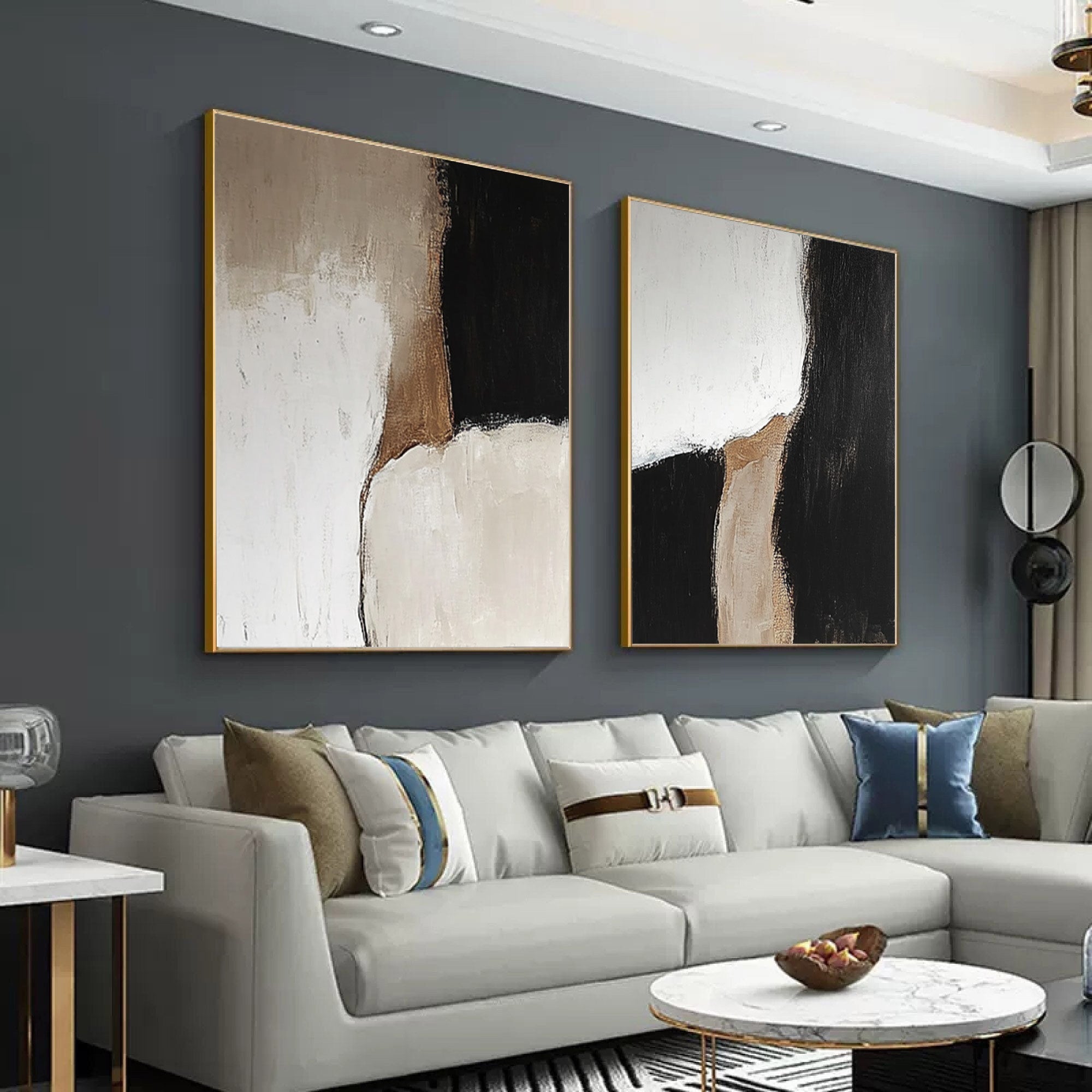 Abstract Black and White Canvas Set for Modern Living Room Decor #BWS 012