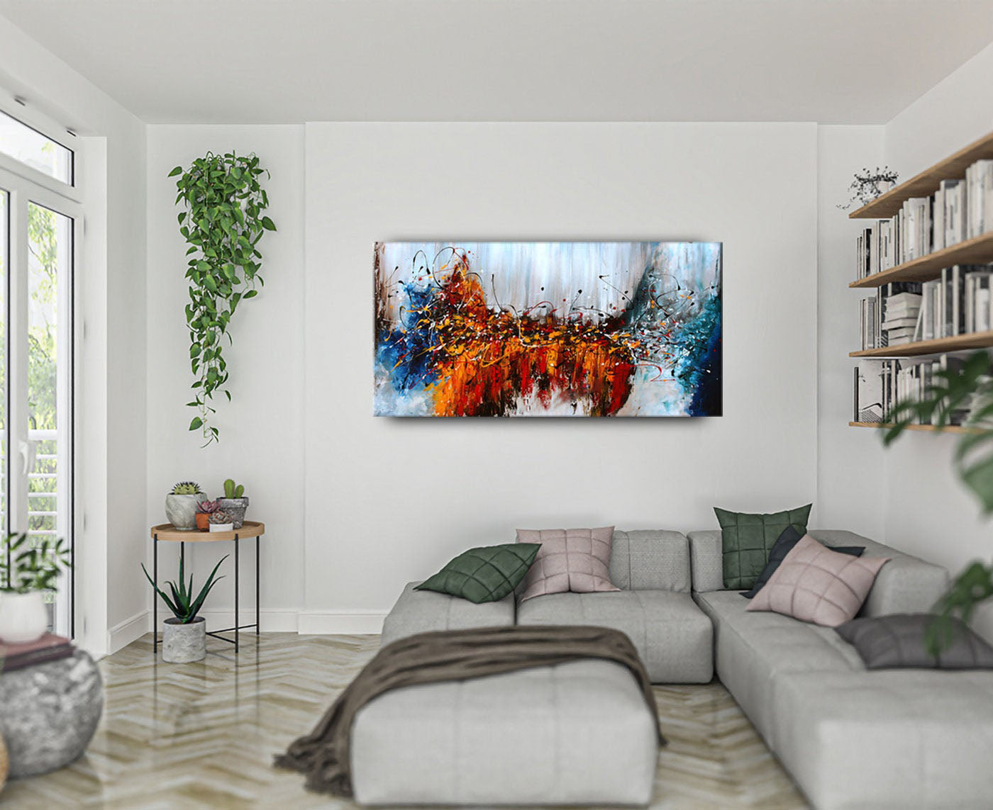 Bold Red and Blue Abstract Wall Art ¨C Large Canvas Art #CWA 009