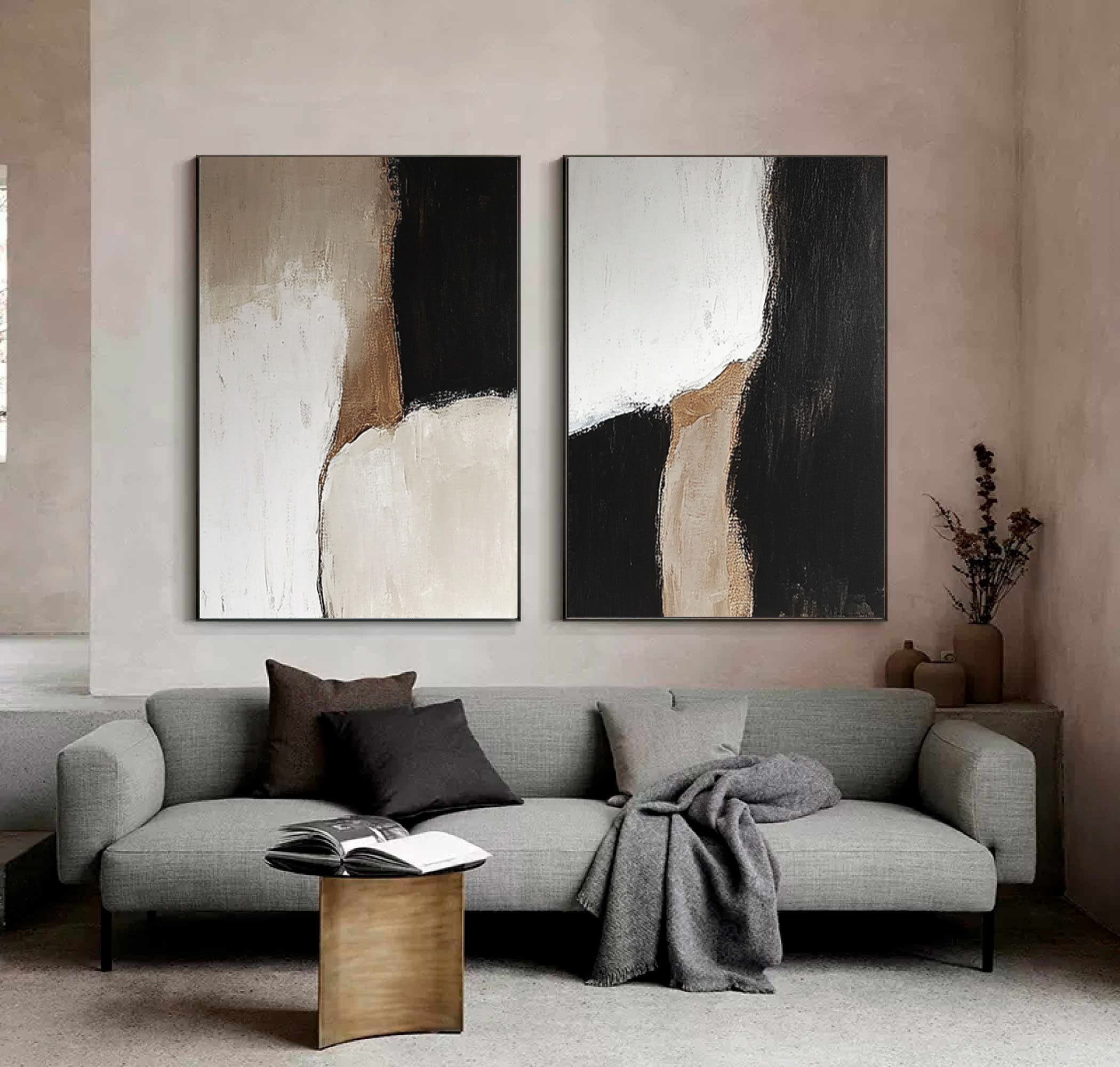 Abstract Black and White Canvas Set for Modern Living Room Decor #BWS 012