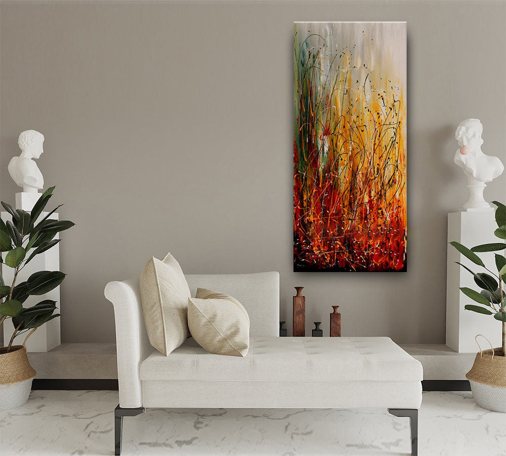 Orange Red Abstract Art ¨C Large Canvas Art Jackson Pollock Style #CWA 004