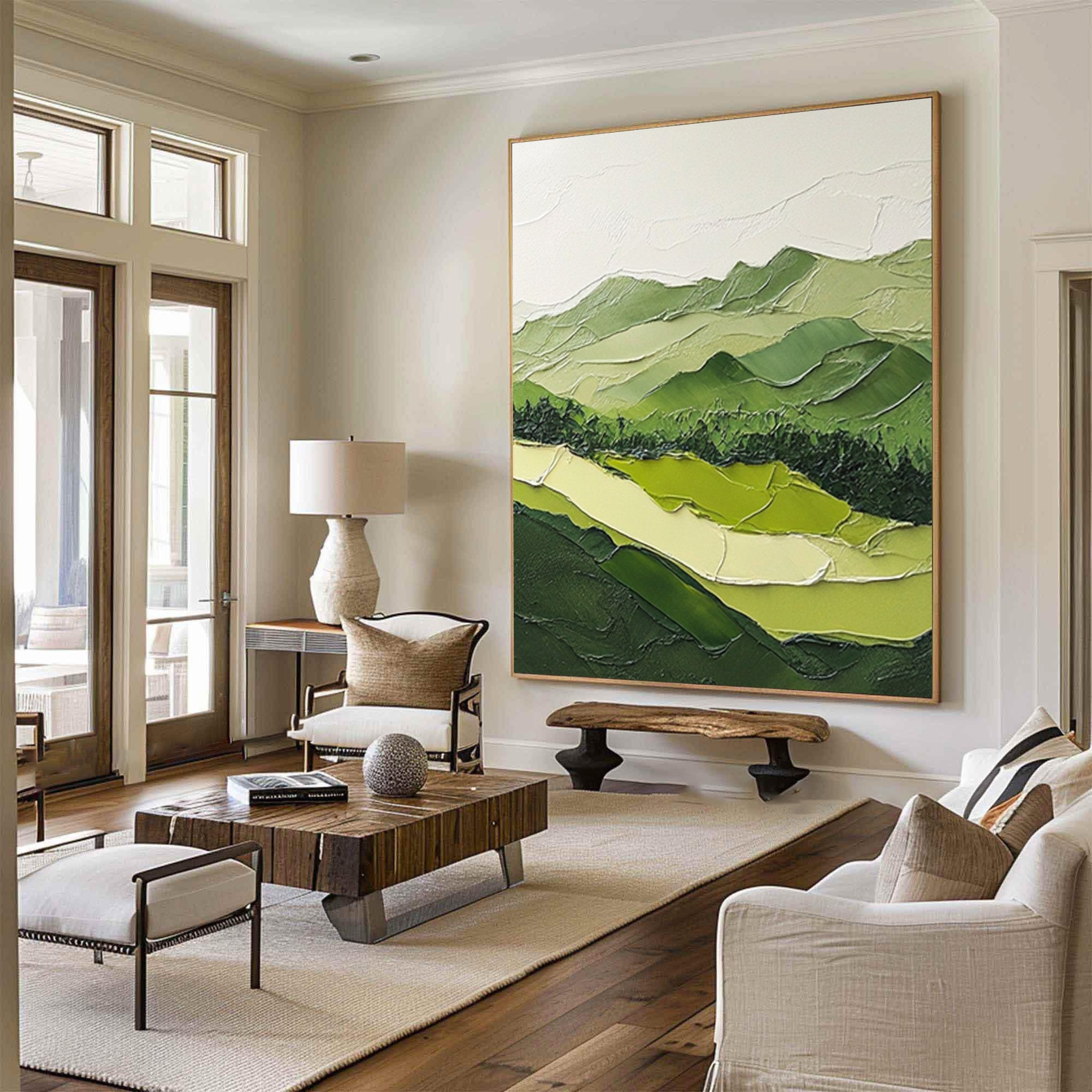Nature Meets Modern Design Green Mountain Oil Painting for Stylish Interiors #BGM 054
