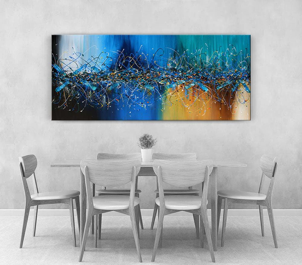 Extra-Large Blue Acrylic Wall Art Inspired by Jackson Pollock #CWA 010