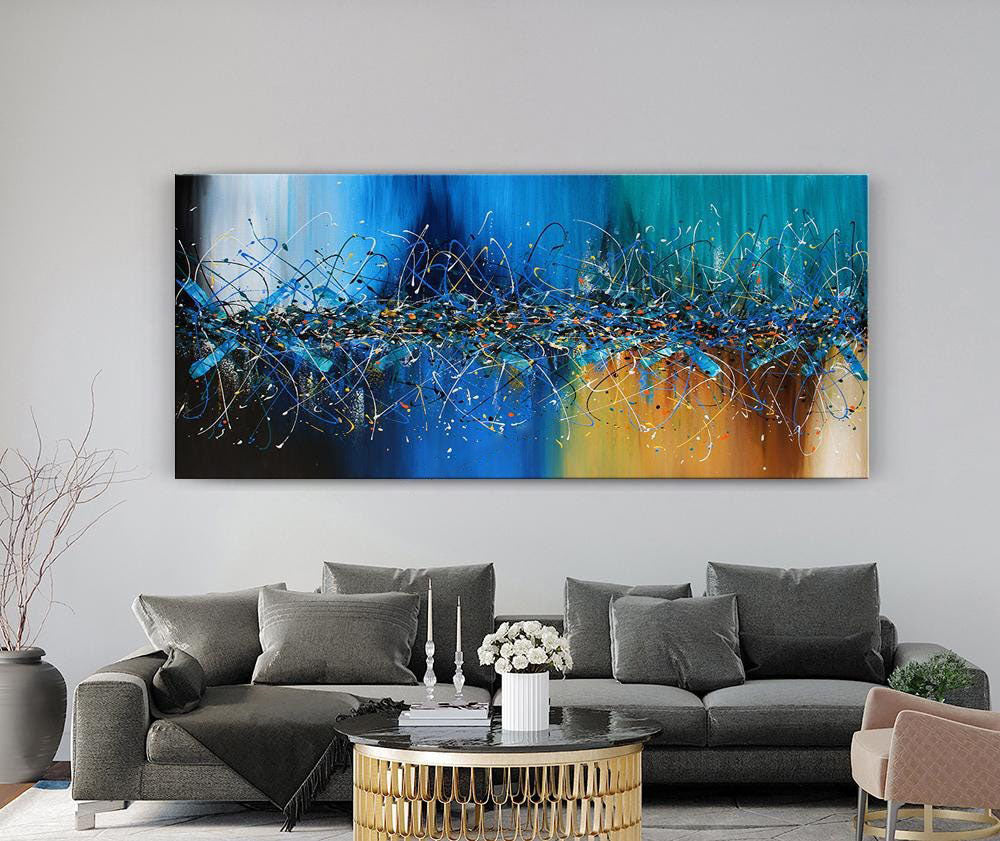 Extra-Large Blue Acrylic Wall Art Inspired by Jackson Pollock #CWA 010