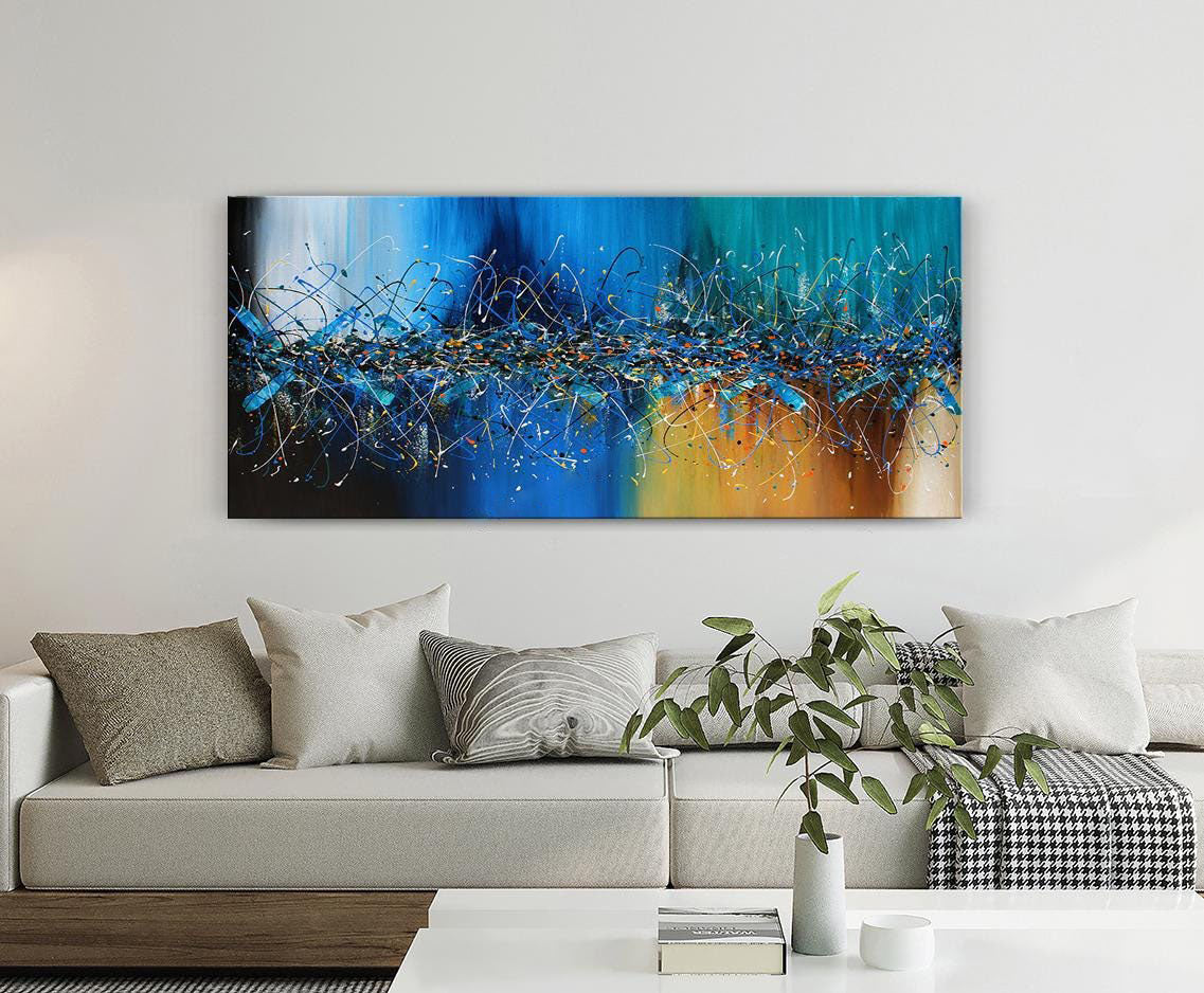 Extra-Large Blue Acrylic Wall Art Inspired by Jackson Pollock #CWA 010