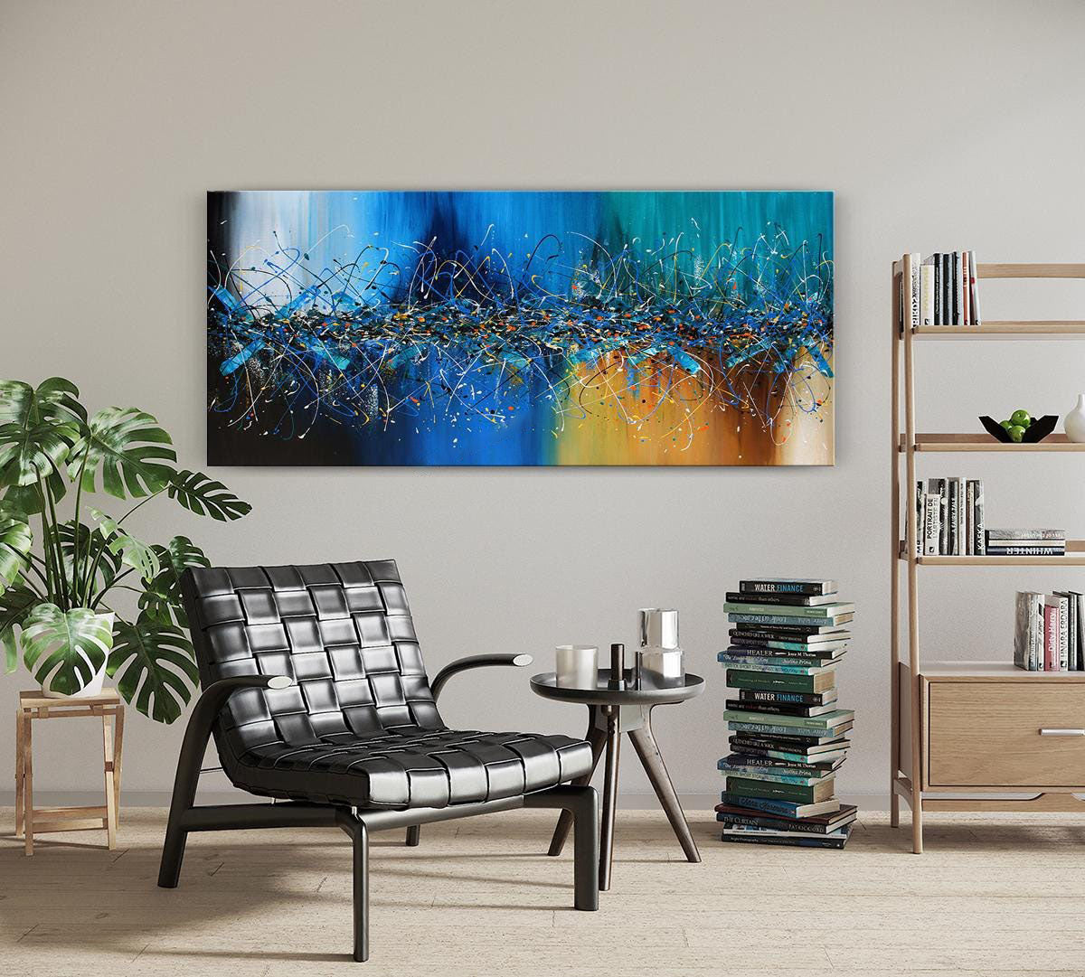 Extra-Large Blue Acrylic Wall Art Inspired by Jackson Pollock #CWA 010