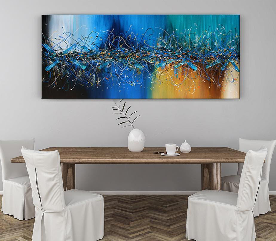 Extra-Large Blue Acrylic Wall Art Inspired by Jackson Pollock #CWA 010